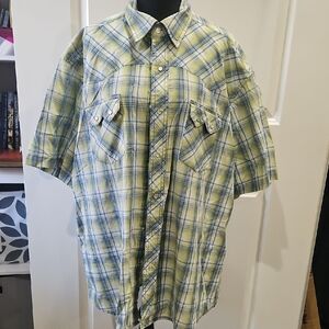 Wrangler Yellow and Blue Plaid Button Down Shirt